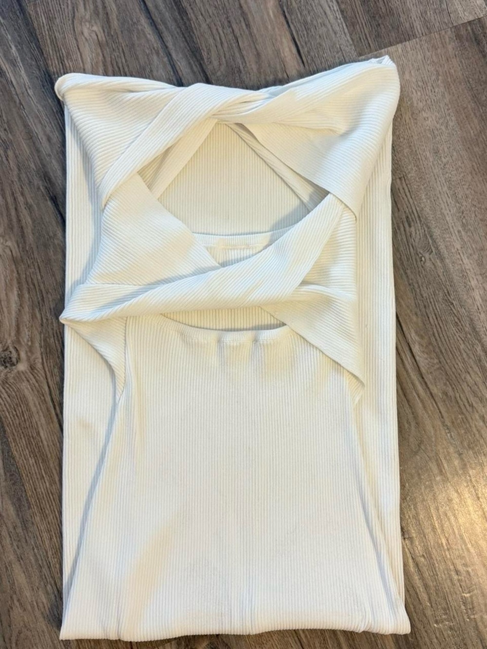 Meshki Cream Strapless Ribbed Cross-Front Dress